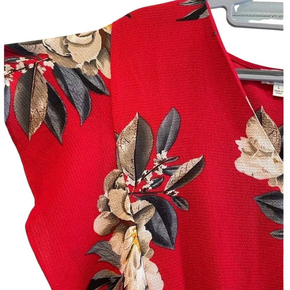 Umgee Floral Romper Red Ruffle Sleeve Surplice Boho Summer Womens‎ Large